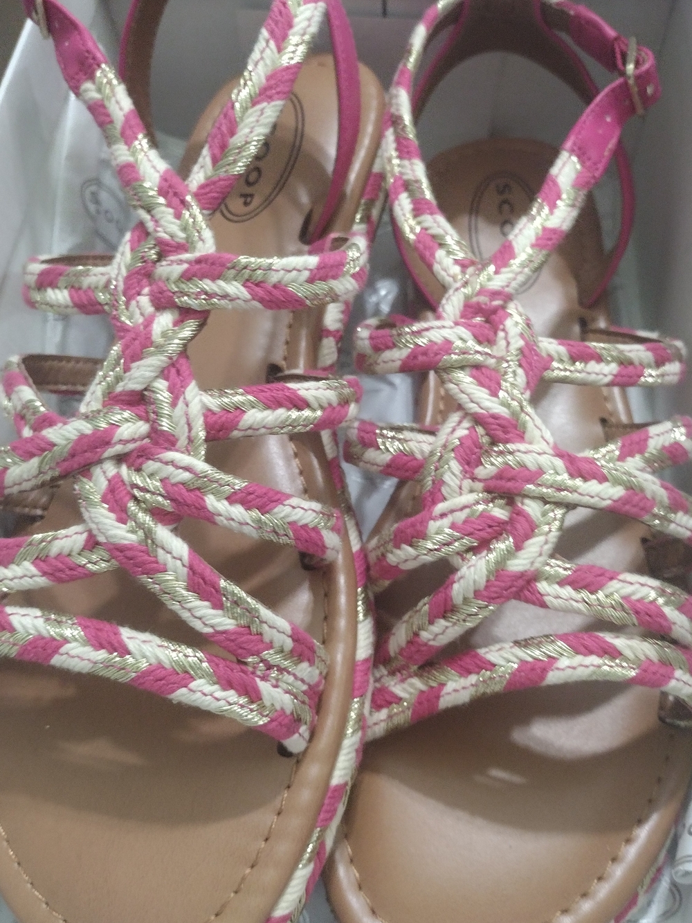 Braided Pink & Gold Strappy Women's Sandals Scoop Sz 9 New